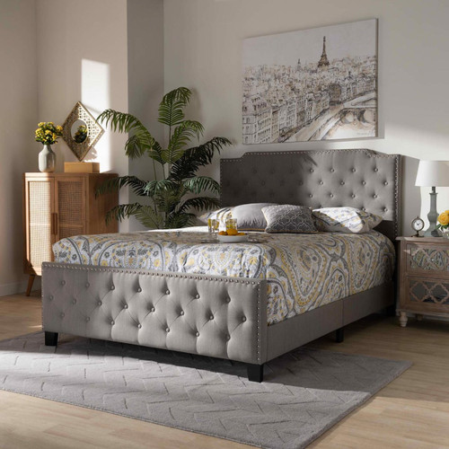 Baxton Studio Marion Modern Transitional Gray Fabric Upholstered Button Tufted King Size Panel Bed
