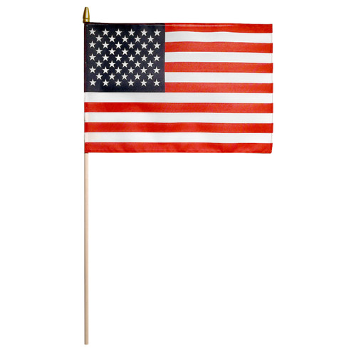 Super Tough 12"x18" US Stick Flag with 30"x3/8" Wood Staff - Sewn Edges