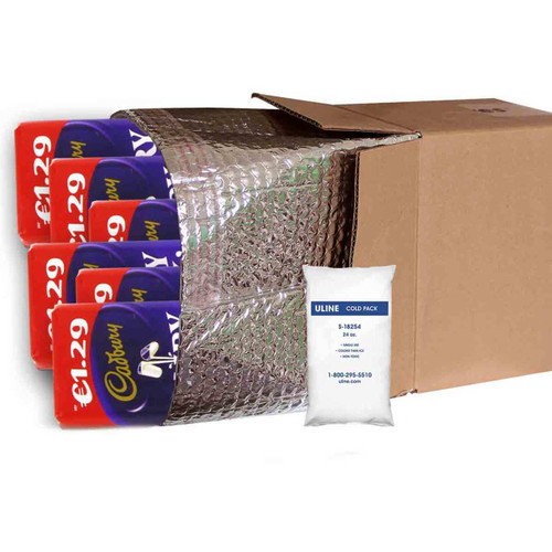 Insulated Shipping Liner With Cold Gel Pack with Chocolate Bars