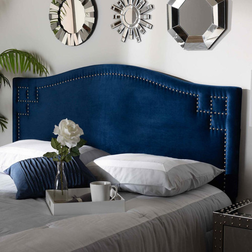 Baxton Studio Aubrey Modern and Contemporary Royal Blue Velvet Fabric Upholstered Queen Size Headboard