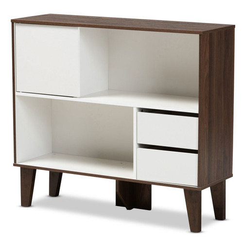 Baxton Studio Senja Modern and Contemporary Two-Tone White and Walnut Brown Finished Wood 2-Shelf Bookcase
