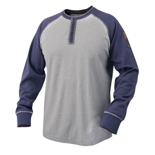 Blue Gray Black Stallion Flame Resistant Long Sleeve Henley Shirt