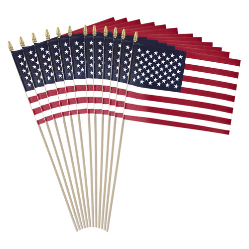Super Tough 12"x18" US Stick Flag with 30"x3/8" Wood Staff - No Fray 12 Pack