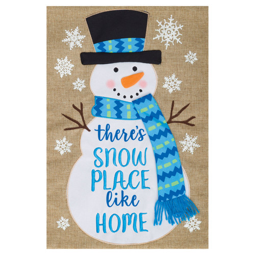 Snowplace Like Home Snowman Garden Flag - 12in x 18in