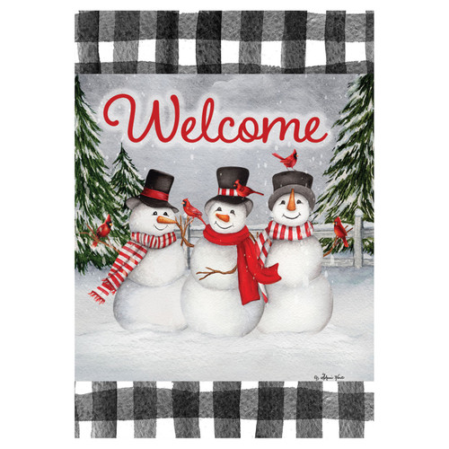 Welcome Snowmen Trio Banner Flag - 28in x 40in