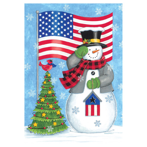 Patriotic Snowman Garden Flag - 12in x 18in
