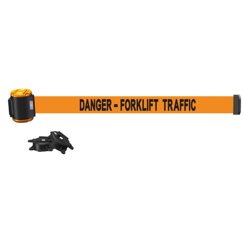 Banner Stakes 15' Wall-Mount Retractable Belt, Orange "Danger - Forklift Traffic" - MH1513