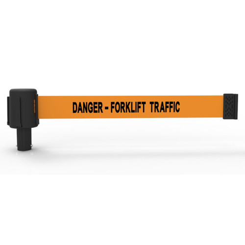 Banner Stakes 15' Long Retractable Barrier Belt, Orange "Danger - Forklift Traffic"; Pack of 5 - PL4063