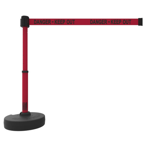 Banner Stakes Barrier Set with Stand-Alone Base, Post, Stake and Retractable Belt; Red "Danger-Keep Out" - PL4094