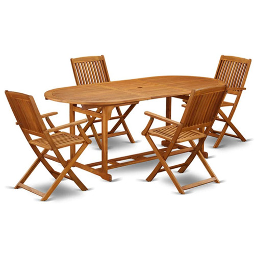 East West Furniture 5 Piece Patio Dining Set in Natural Oil Finish  - BSCM5CANA