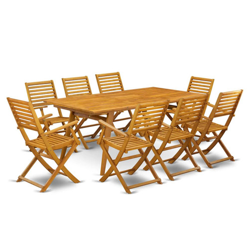 East West Furniture 9 Piece Patio Dining Set in Natural Oil Finish  - DEBS9CANA