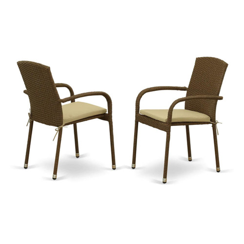 East West Furniture Wicker Patio Chairs with Beige Cushion Set of 2- Brown Finish - JULC102A