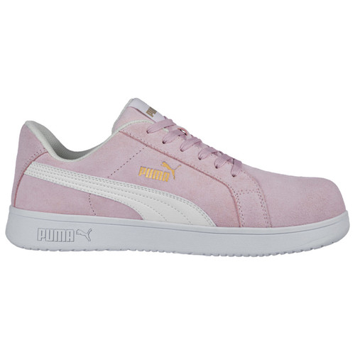 Puma Safety Women's Icon Suede Low Pink & White EH Composite Toe Shoes - 640145