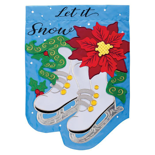Christmas Applique Garden Flag - Poinsettia Skates