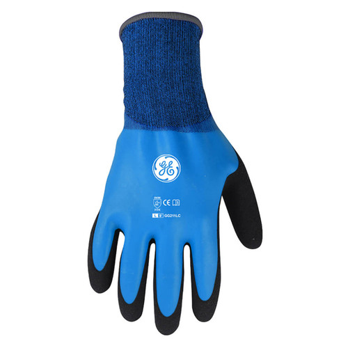 General Electric Waterproof Double Dipped Sandy Latex Coated Gloves - Black/Blue - GG211 - Single Pair