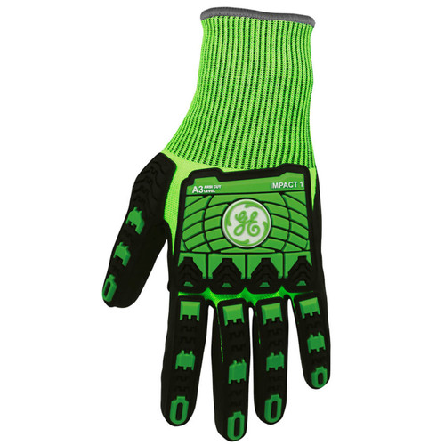 General Electric ANSI A3 Cut Resistant Sandy Nitrile Coated TPR Impact Gloves - Green/Black - GG240 - Single Pair
