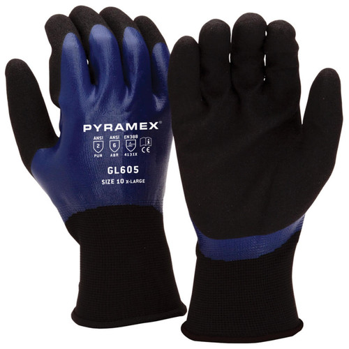 Pyramex GL605 Blue Water Resistant Sandy Nitrile Double Dipped Gloves