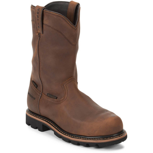 Justin Men's Pulley 10" Brown Waterproof EH MetGuard Composite Toe Boots - WK4630