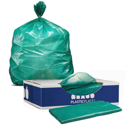 12-16 Gallon Trash Bags - Green, 250 Bags - 1 Mil