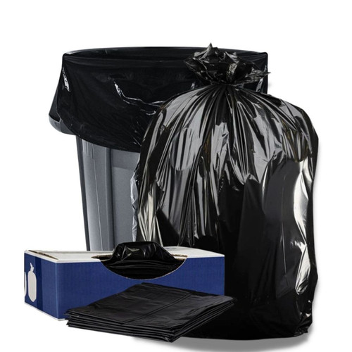 42 Gallon Contractor Trash Bags with Flaps - Black, 50 Bags (2 Rolls of 25) - 3 Mil