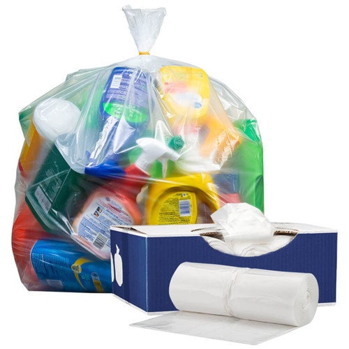 64 Gallon Toter Compatible Trash Bags - Clear, 50 Bags - 1.5 Mil