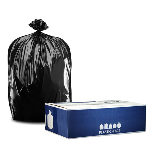 64 Gallon Toter Compatible Trash Bags on Rolls, Jr Pack - Black, 25 Bags - 1.2 Mil