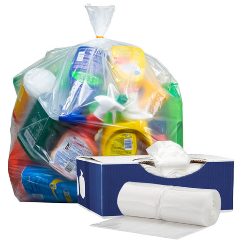 95-96 Gallon Trash Bags - Clear, 25 Bags (5 Rolls of 5) - 1.5 Mil