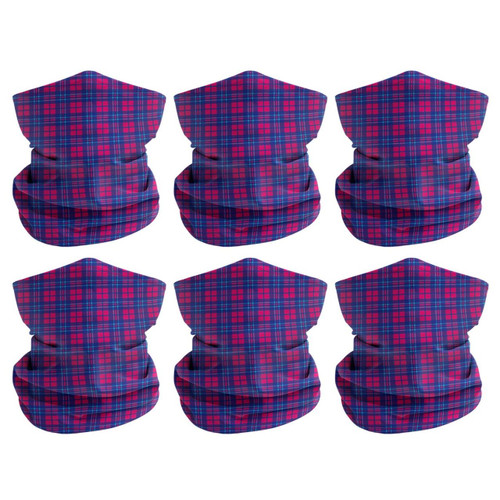 Rugged Blue 6 Pack Plaid Multipurpose Neck Gaiter Bandana Face Mask Sunscreen Face Cover with Filter Pocket