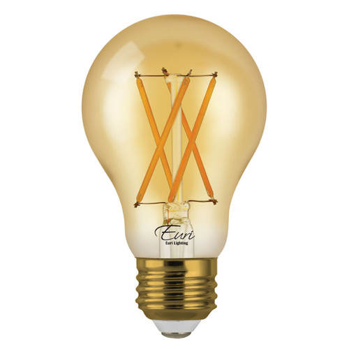 Case of 24 - LED A19 Amber Filament - 7 Watt - Dimmable - 40W Equiv - 600 Lumens - Euri Lighting