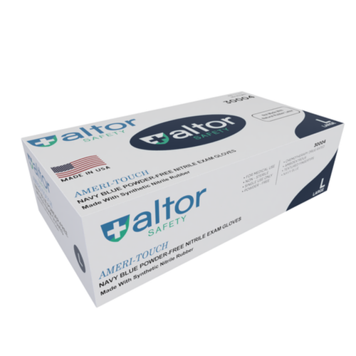 Altor Safety Disposable Nitrile Exam Gloves Chemo Tested - Blue - 4 mil - Box of 100 - Made in USA (S, M, L, XL)