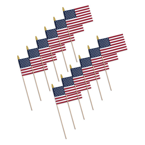Super Tough 8"x12" Cotton US Stick Flag with 24" Wood Stick and Spear Tip - 12 Pack