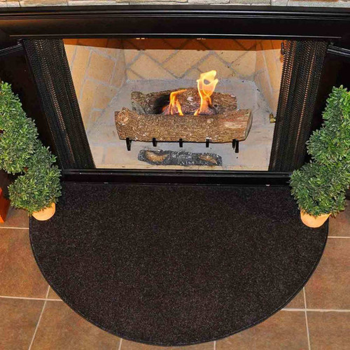 Flame 4' Half Round Polyester Fireplace Rug - Black