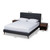 Baxton Studio Maren Mid-Century Modern Gray Fabric Upholstered Queen Size Platform Bed with Two Nightstands