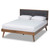 Baxton Studio Alke Mid-Century Modern Gray Fabric Upholstered Walnut Brown Finished Wood Queen Size Platform Bed