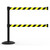 Banner Stakes 7' Dual Retractable Belt Barrier Set with Base, Black Post and Yellow/Black Diagonal Stripe Belt - AL6103B-D