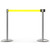 Banner Stakes 14' Retractable Belt Barrier System with Bases, Chrome Posts and Blank Yellow Belts - AL6204C