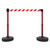 Banner Stakes 15' Barrier System with 2 Bases, Posts, Stakes and 1 Retractable Belt; Red/White Diagonal Stripe - PL4298