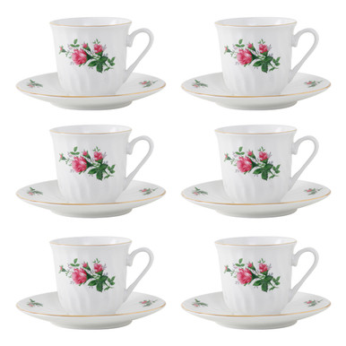 White Porcelain Cup & Saucer - Diana - Set of 4