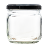 207ml clear square vintage style glass jam jars. Supplied with a heat sealable and vinegar proof lid in a choice of 2 different colours.