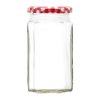 A 380ml clear glass square jam jars supplied with a heat sealable, vinegar proof lid in a choice of 7 different colours.