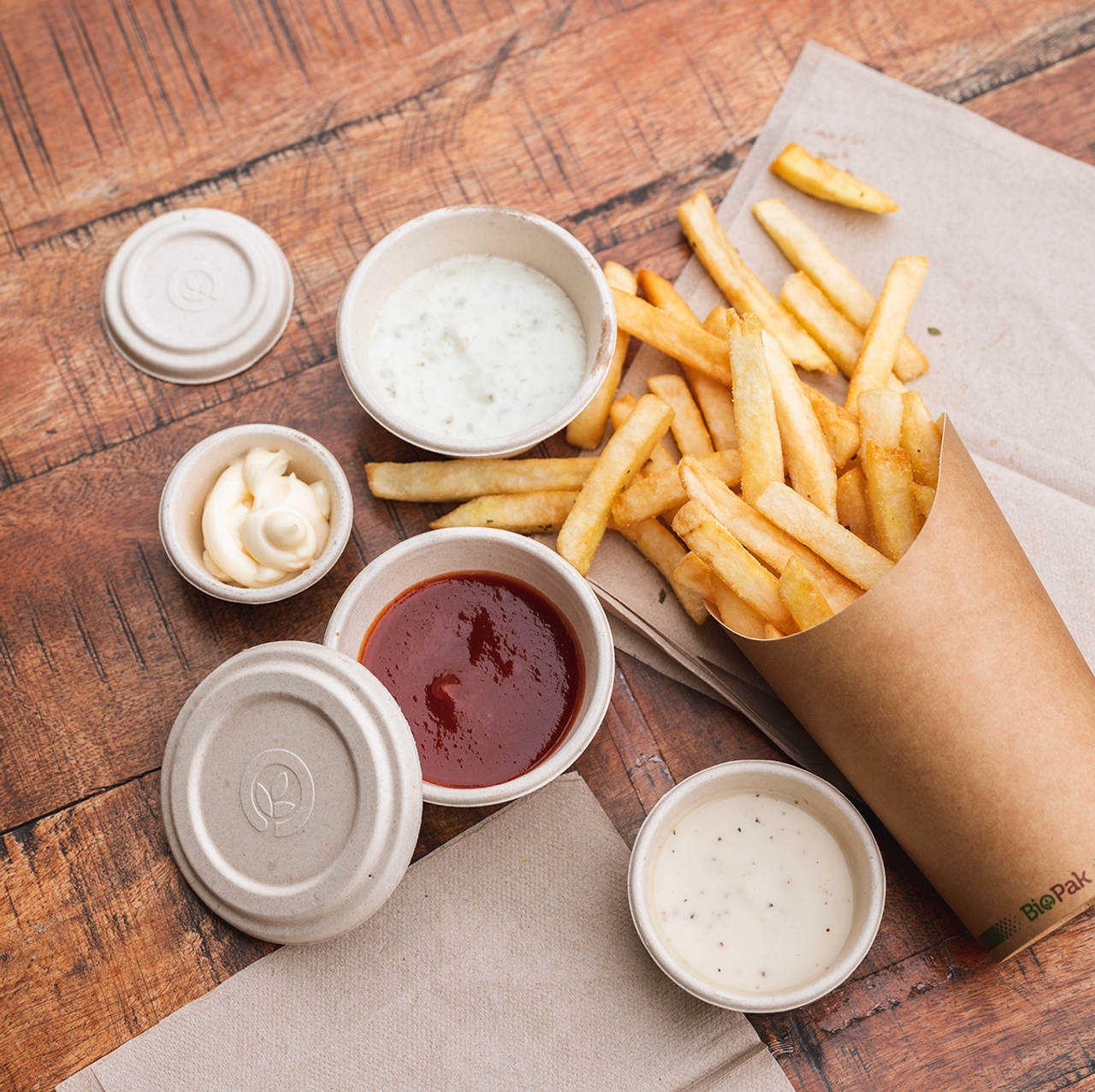 *Clearance Limited Stock* BioCane 84mm Takeaway Sauce Pot Lid (Natural)