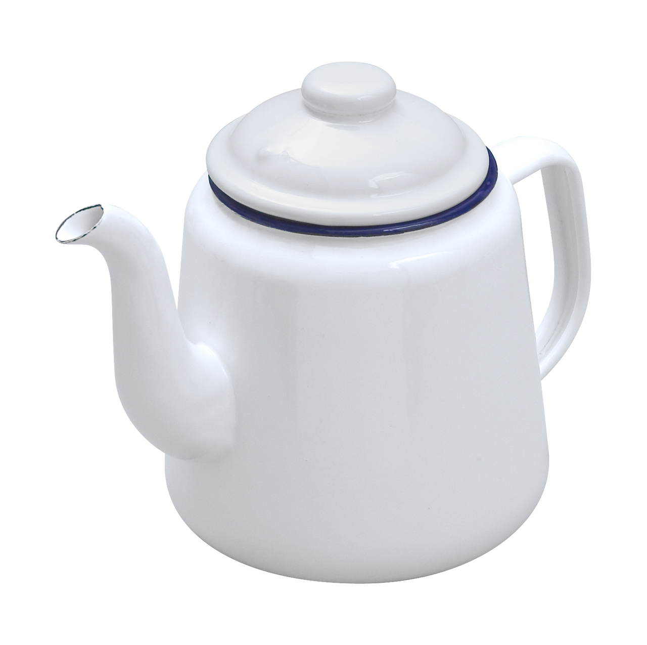 Falcon Enamel White Teapot with Blue Trim Wares of Knutsford Ltd