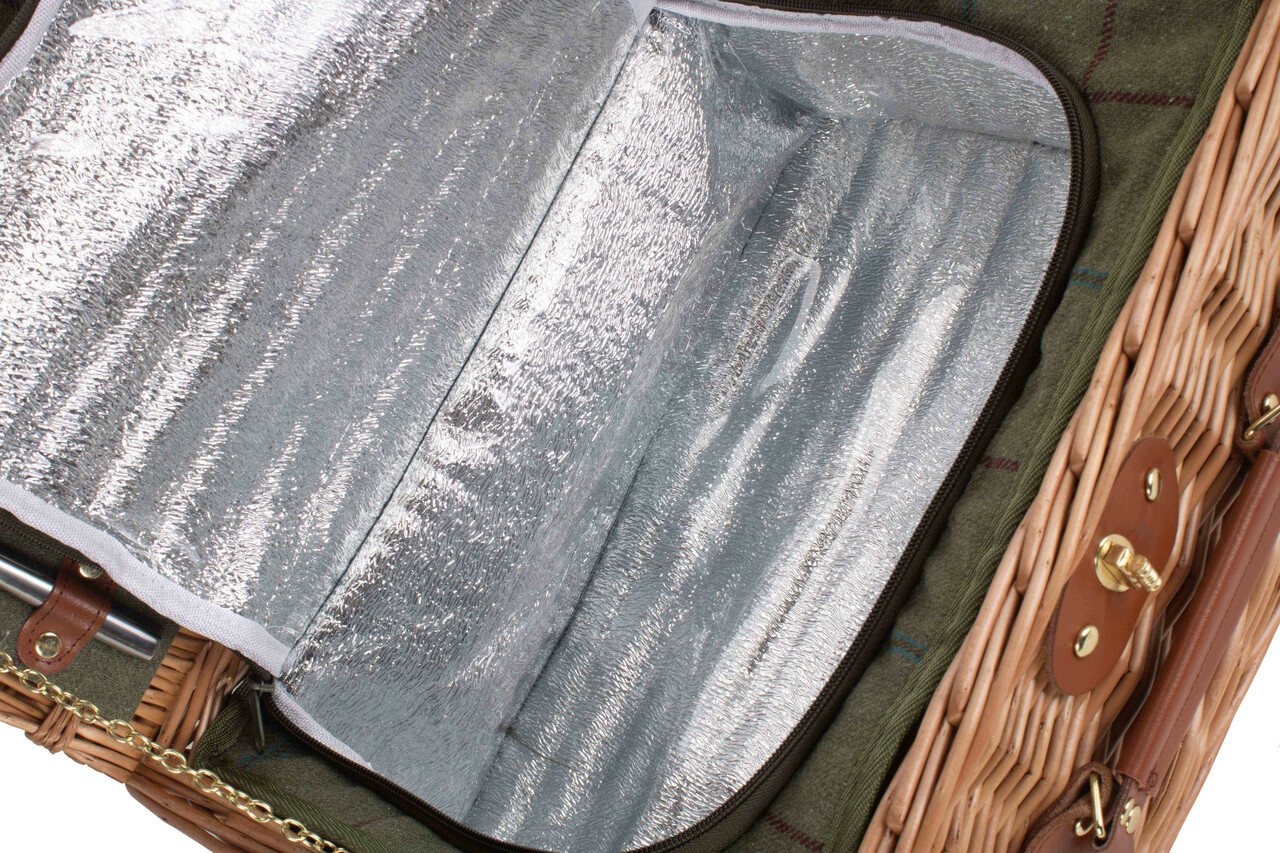 Wicker, Willow Woven Two Person, Green Tweed Picnic Hamper L400mm x W300mm x H190mm from Wares