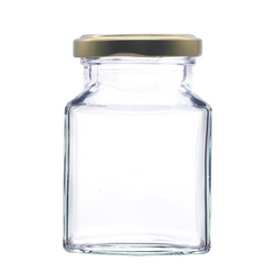 200ml Square Glass Jam Jar with Gold 53mm Lid