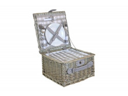 Wicker, Willow, 2 Person, Grey Checked Chiller Hamper L300mm x W300mm x H190mm