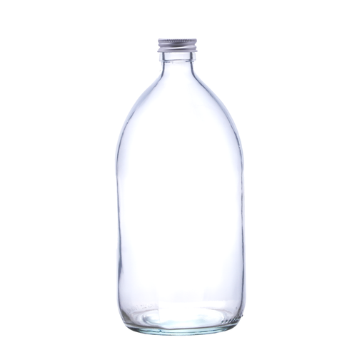 1 Litre Clear Glass Alpha Bottle with a Choice of Caps