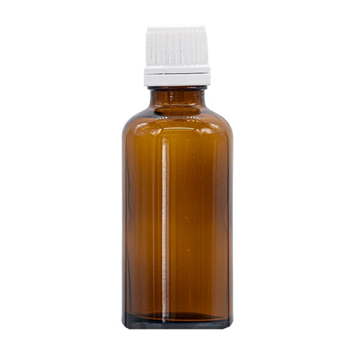 50ml amber glass bottle with white dropper cap