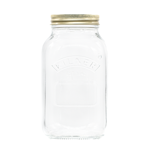 A 1000ml Kilner Jar  with a separate metal heat sealable disc and 68MM screw band.