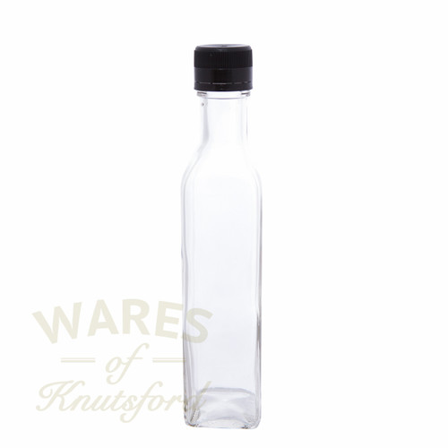 A 250ml marasca oil glass bottle. Supplied with a choice of caps.