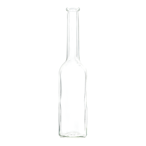 A 100ml round glass bottle with cork. The bottle has a long neck and is supplied with a tapered cork. Perfect for wedding favours.